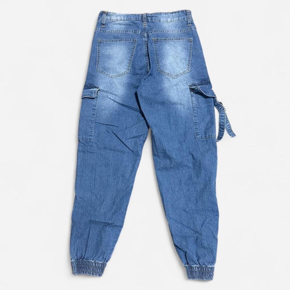 Y2K Kreamy Blue Washed Denim Tapered Mid-Rise Cargo Jeans S - Picture 3 of 6